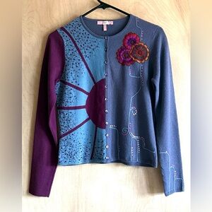 Easel Artsy Lambswool Floral | Sun Statement Cardigan S/M Y2K